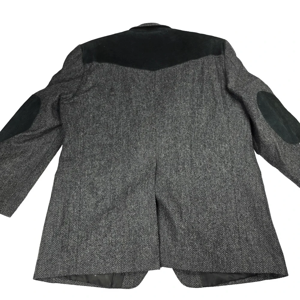 Bar WS Blazer Mens 43 Wool Gray Herringbone Suede Elbow Patch‎ Western Uruguay